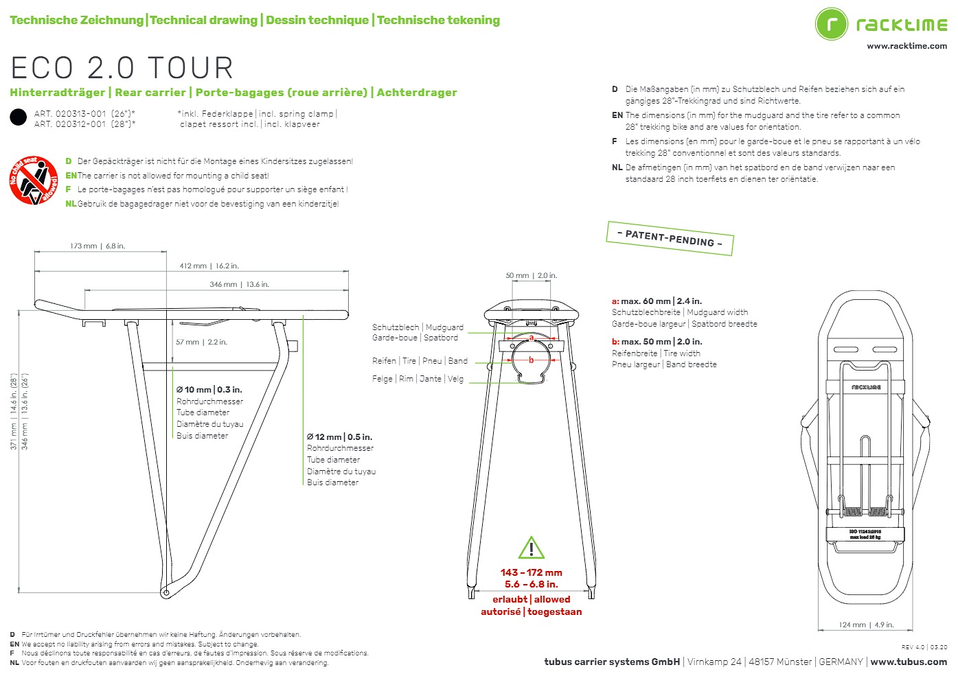 RACKTIME Basic Tour - zadní turistický nosič