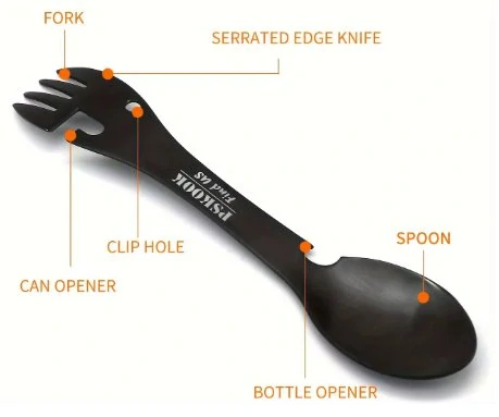 Cestovní multifunkční lžíce s karabinkou