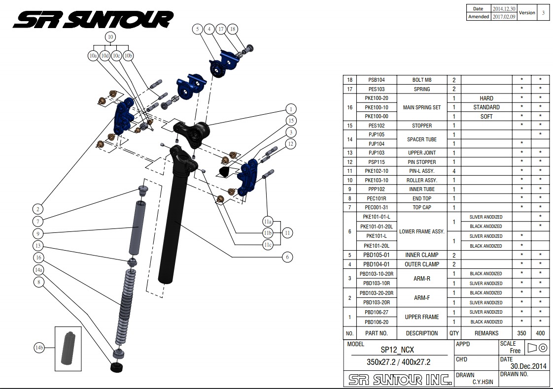 SUNTOUR NCX - odpružená sedlovka s neoprenovou krytkou čepů