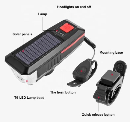 LED světlo s klaksonem a pomocným solárním nabíjením