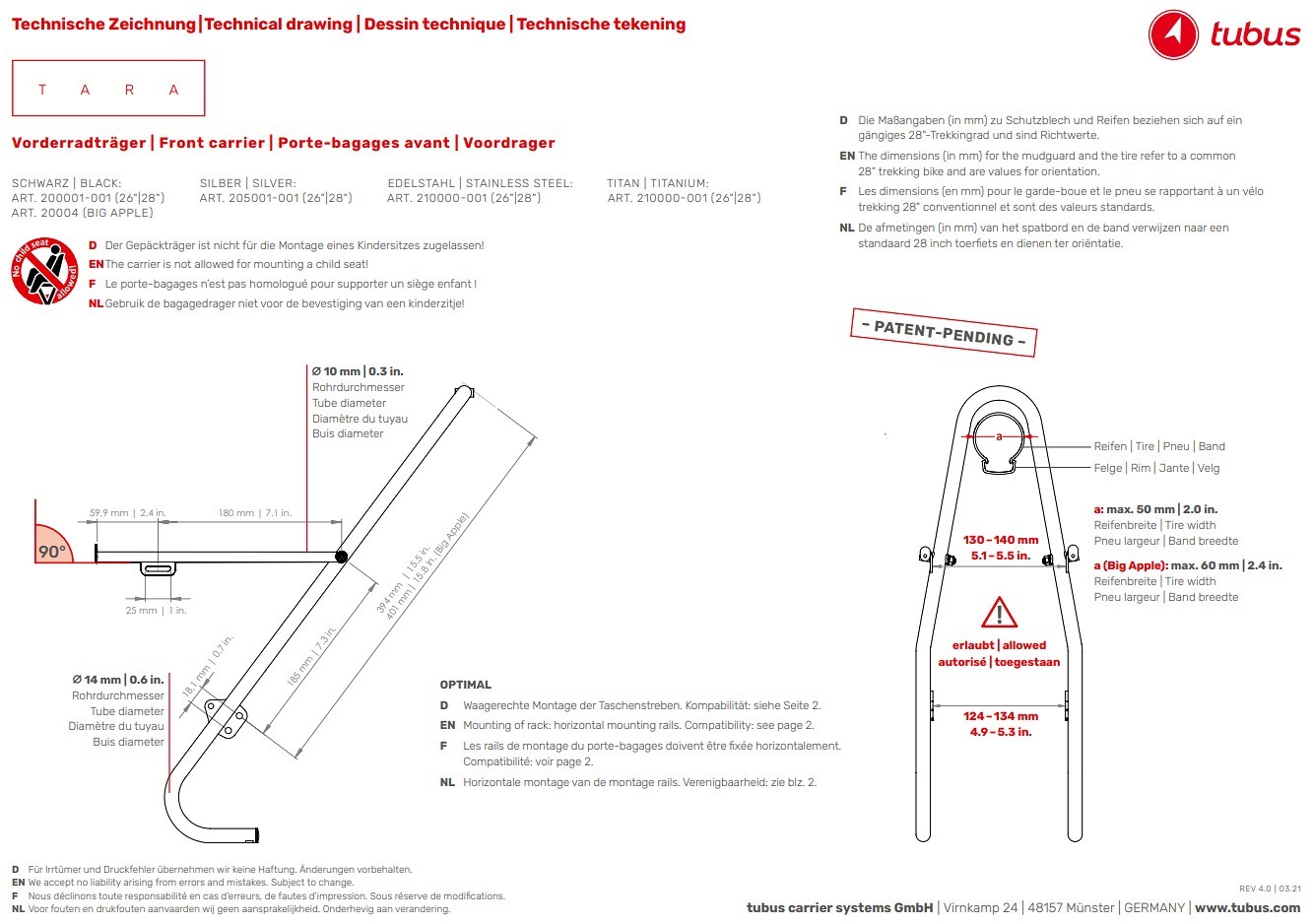 TUBUS Tara - přední nosič
