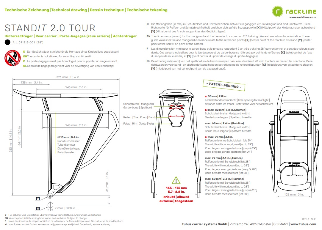 RACKTIME Stand It 2.0 Tour 28" - turistický zadní nosič