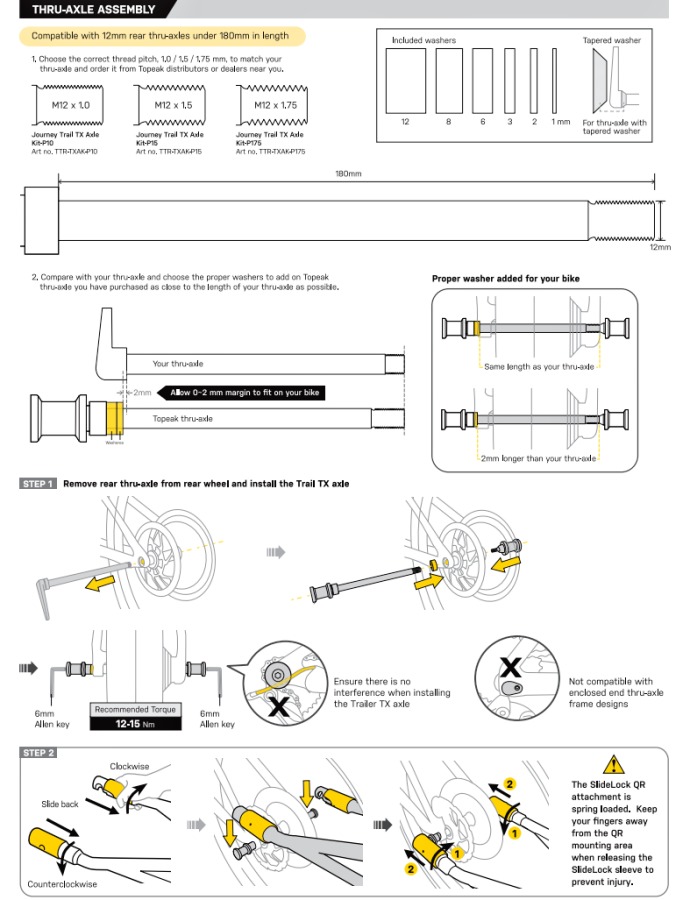 TOPEAK TX AXLE - pevné osy pro vozík Journey TX