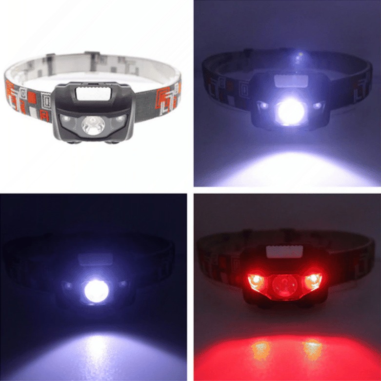 LED čelovka s červenou blikačkou