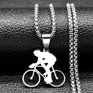 Nerezový řetízek s přívěskem cyklisty